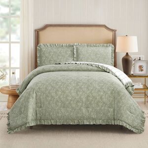 Modern Heirloom -  3pc King Floral Ruffle Comforter B Green